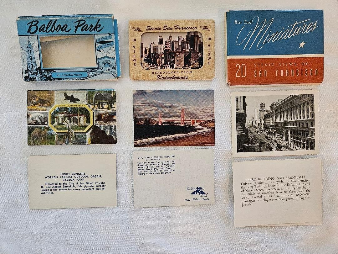 Vintage Souvenir Photo Cards San Francisco and Balboa Park (San Diego) 