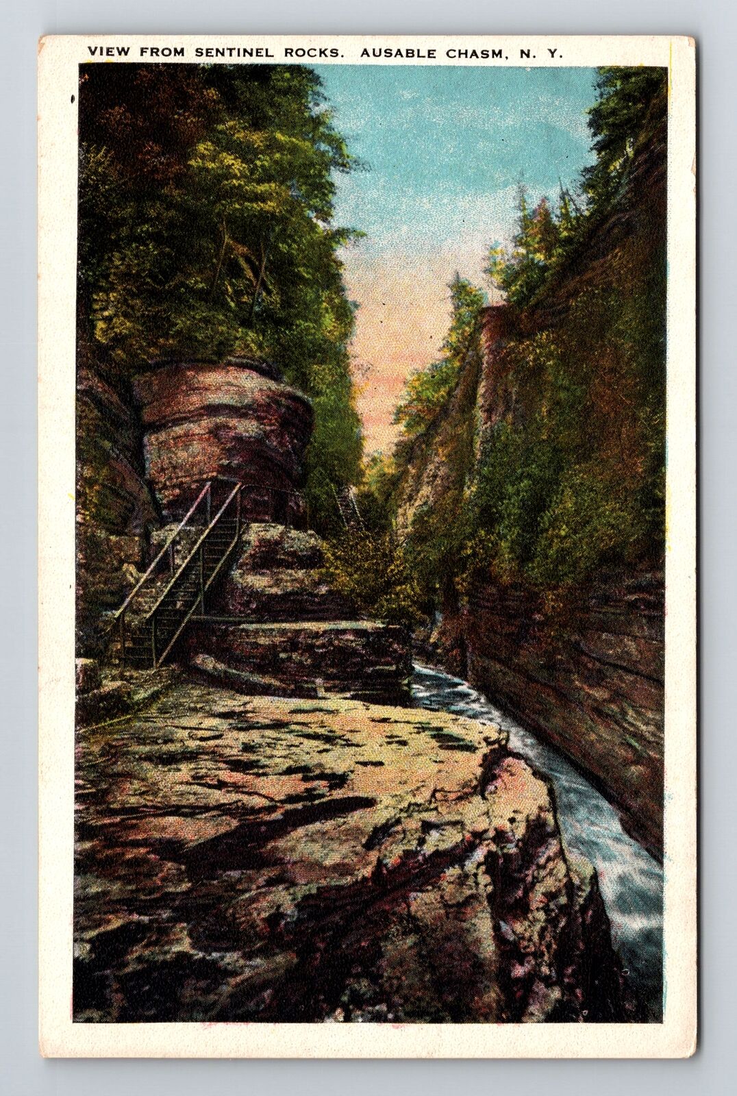AuSable Chasm NY-New York, View from Sentinel Rocks Vintage Souvenir Postcard