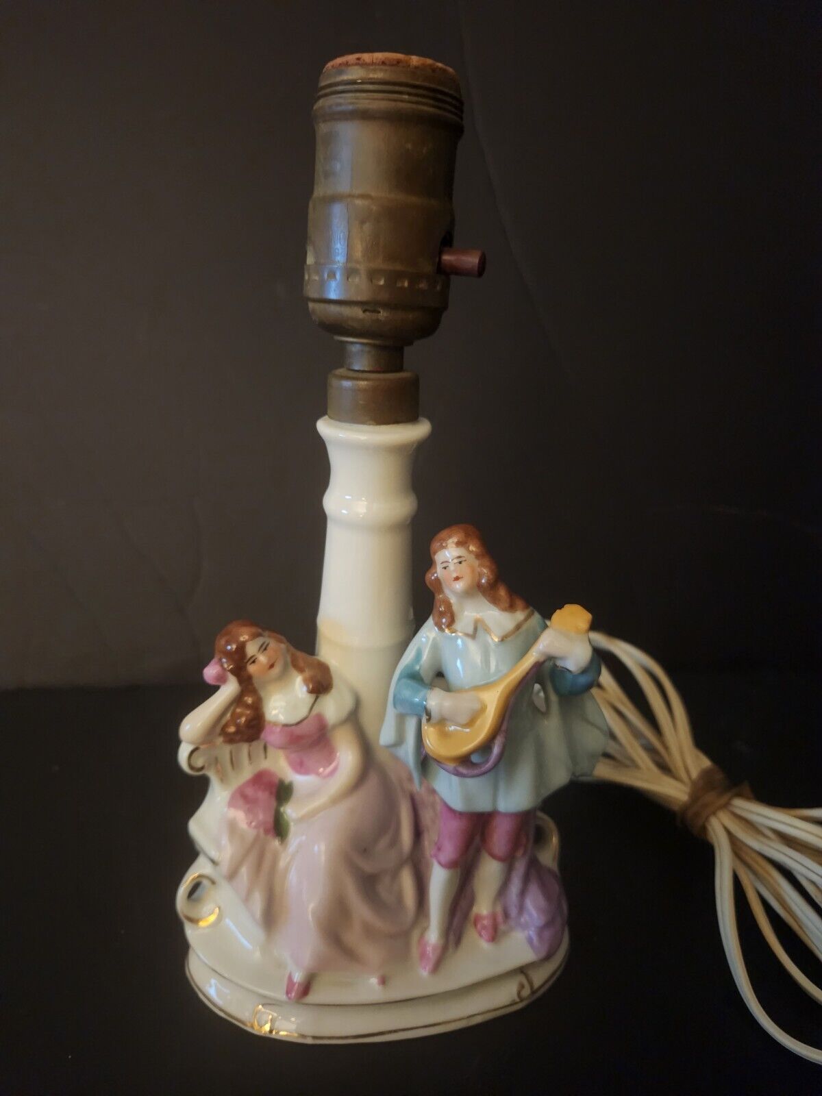 Antique German Courting Couple Porcelain Boudoir Lamp