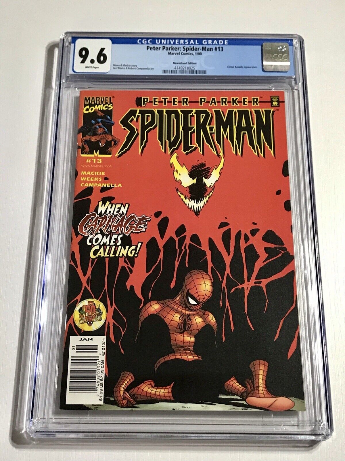 2000 PETER PARKER SPIDER-MAN #13 CARNAGE COVER RARE NEWSSTAND VARIANT CGC 9.6 WP