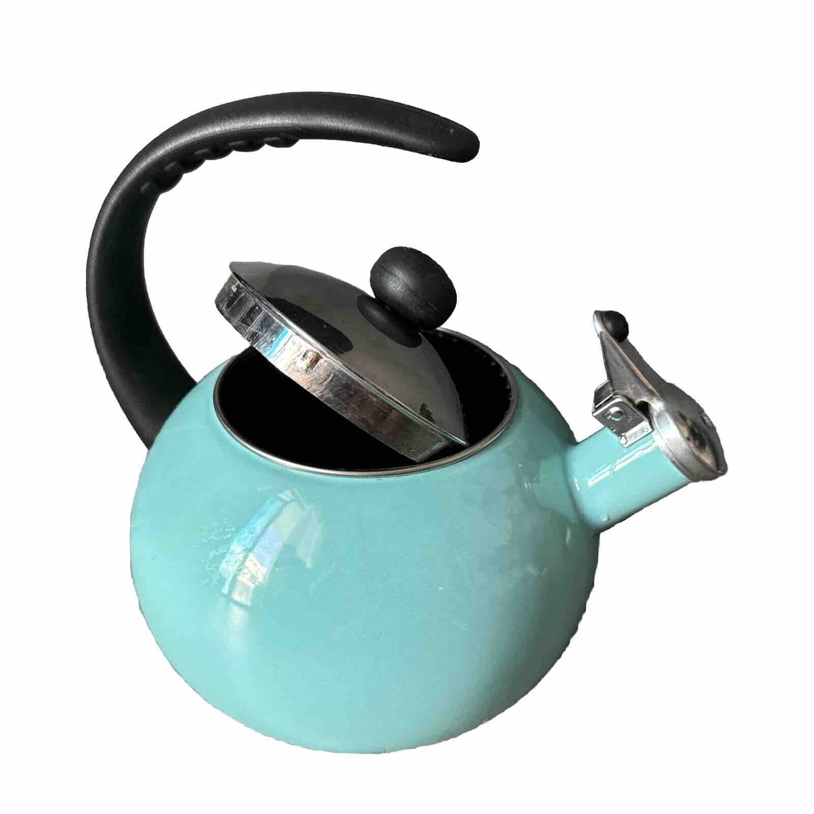 Farberware Whistling Tea Kettle Aqua Blue Turquoise Enamel 10 Cup