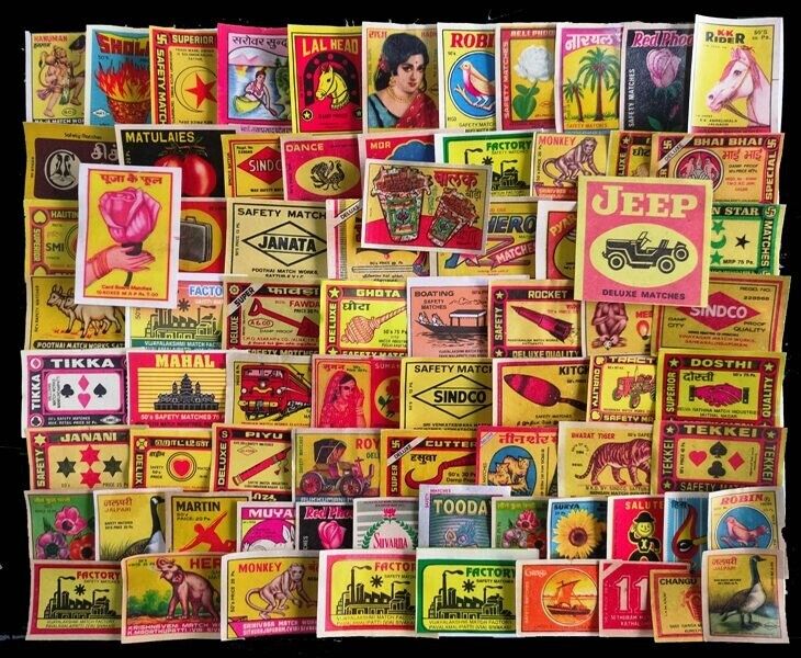 INDIA Old MatchBox Labels, 90 Different, Old Only Good Condition Collection