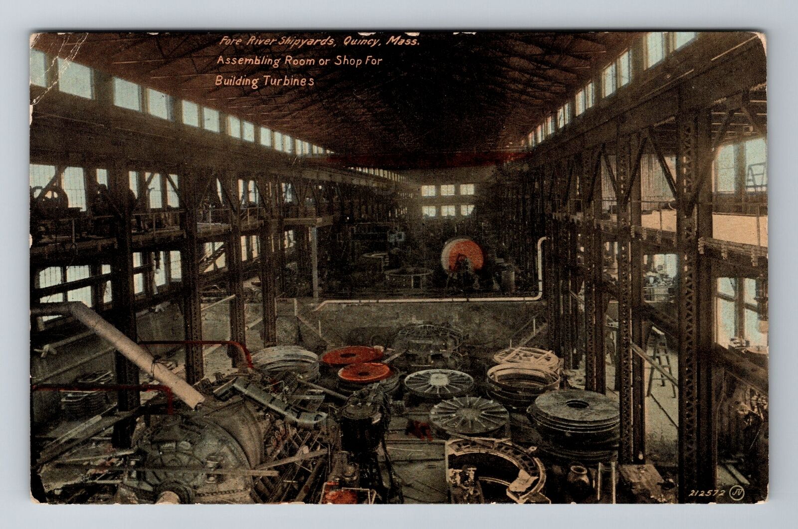 Quincy MA-Massachusetts, Fore River Shipyards Assembling Vintage c1914 Postcard