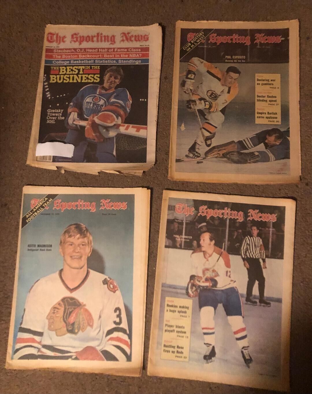 The Sporting News Lot of 4 NHL Hockey Issues Gretzky 1985 Esposito 1971 Magnuson