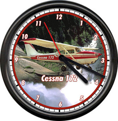 Cessna 172 Red Aircraft Pilot Airplane Personal Aircraft Sign Wall Clock