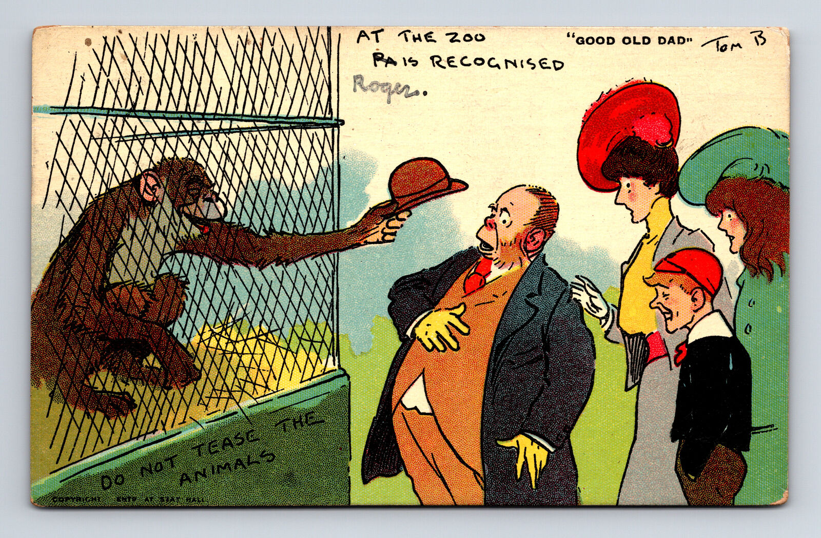 c1908 Dad Gets Recognized at the Zoo Monkey Posted From Springfield MA Postcard