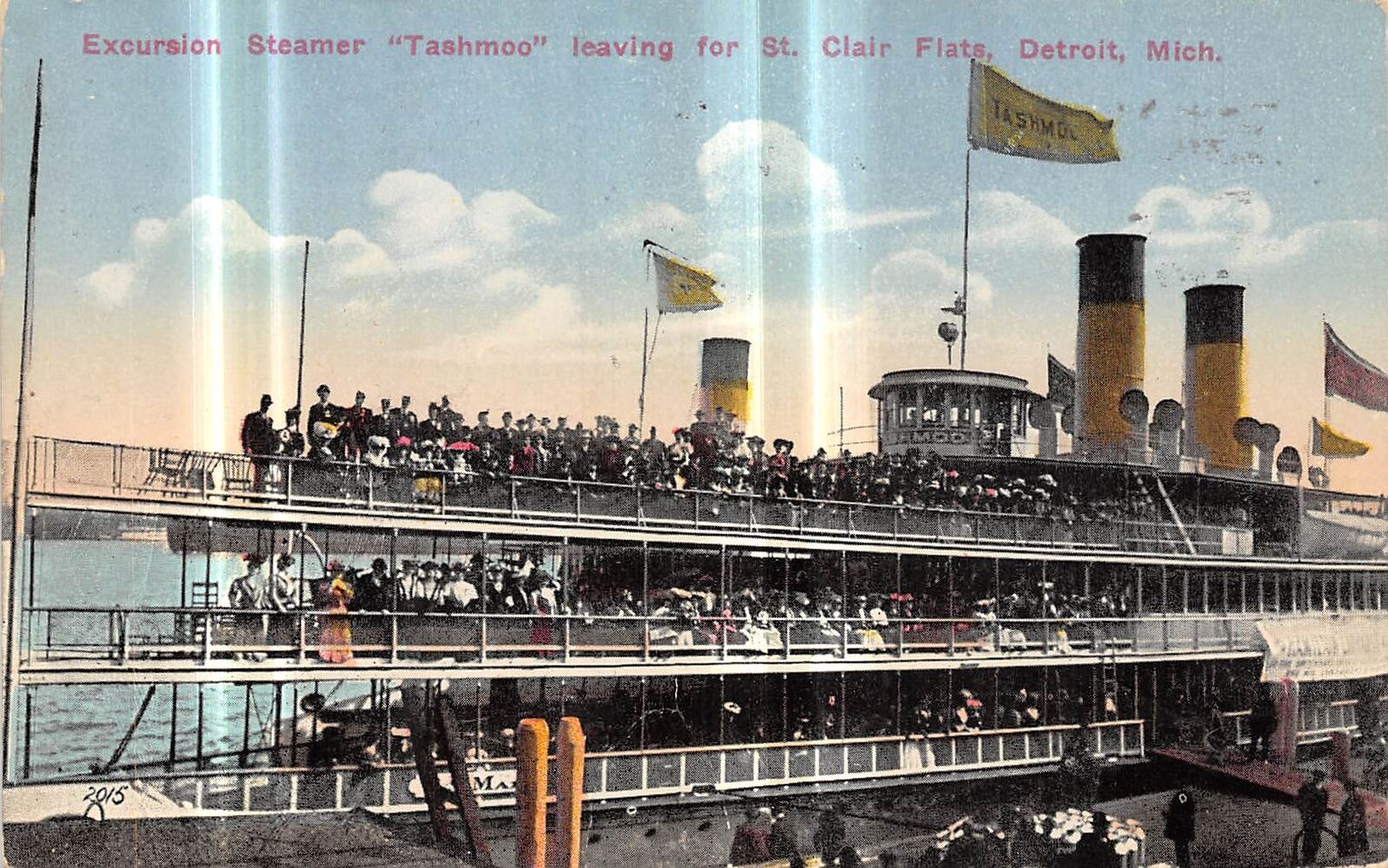 DETROIT Michigan postcard steamer ship Tashmoo at dock 1916