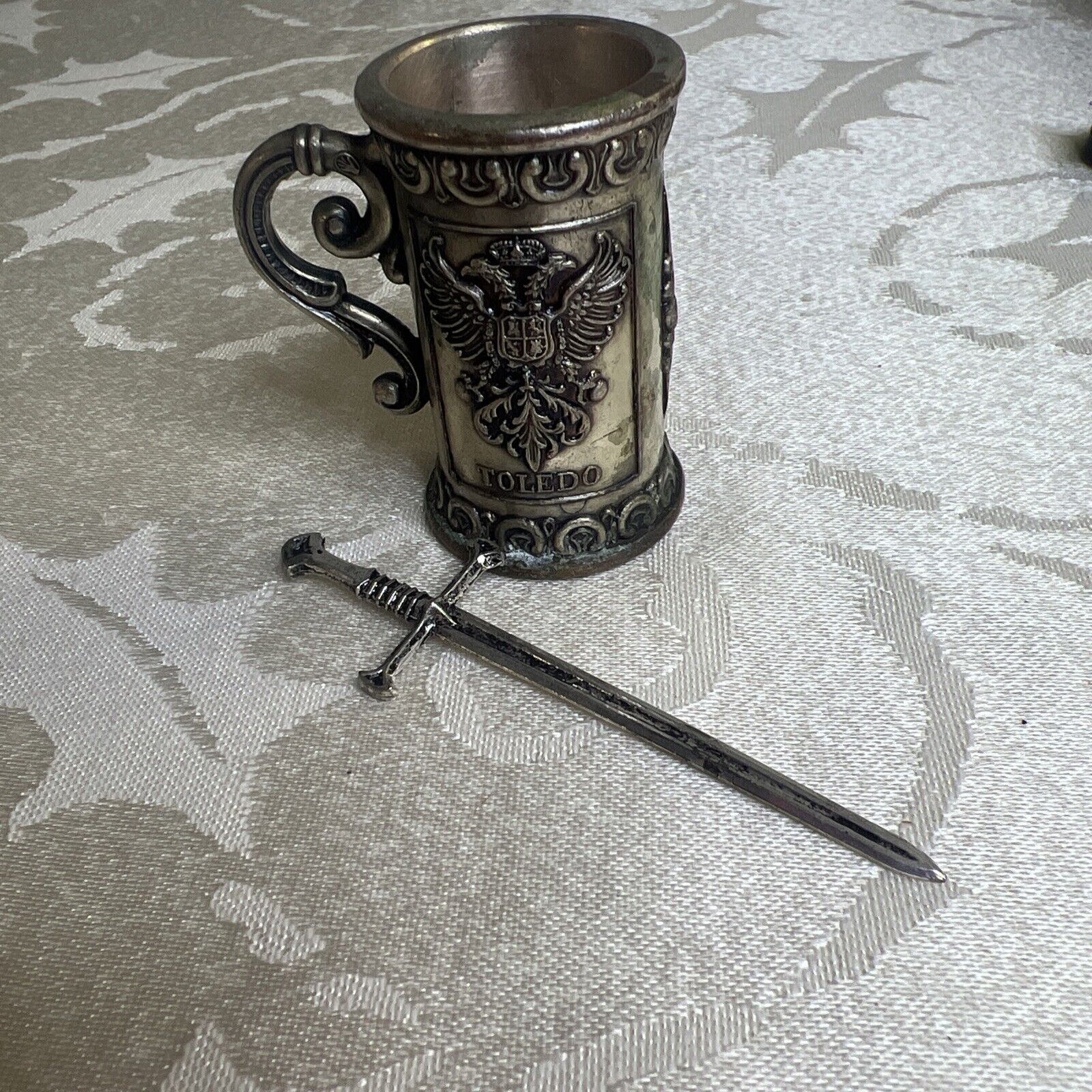 Candlestick Pewter Small Cup Decor Artifact Vintage Metal Rare Toledo Spain Beer