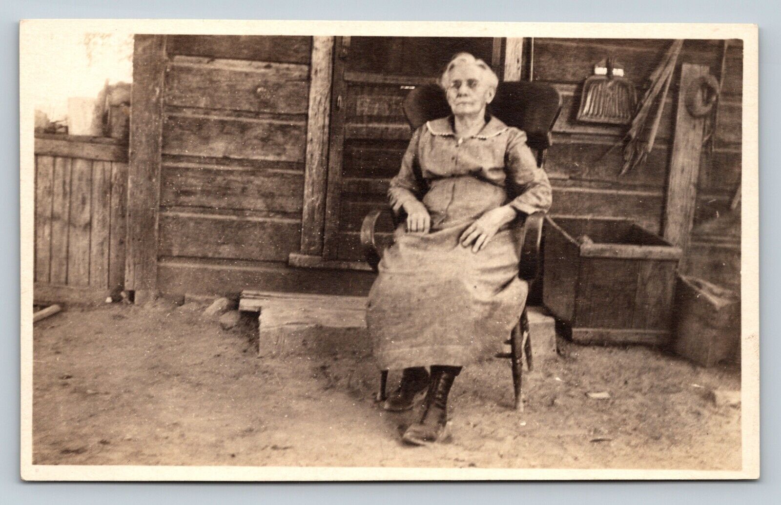 RPPC Older Lady w/Glasses Sits in Chair Outside AZO 1918-1930 VTG Postcard 1440