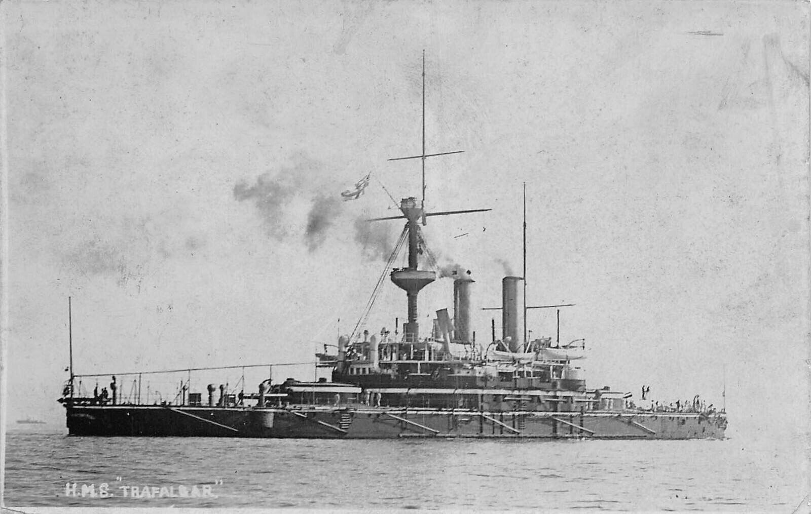 HMS TRAFALGAR BRITISH NAVY BATTLESHIP RPPC Postcard