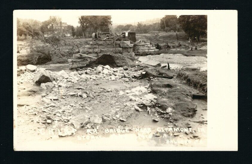 Clermont Iowa IA RPPC June 1, 1916 Flood Washout of C.R.I. & P. Railroad Bridge