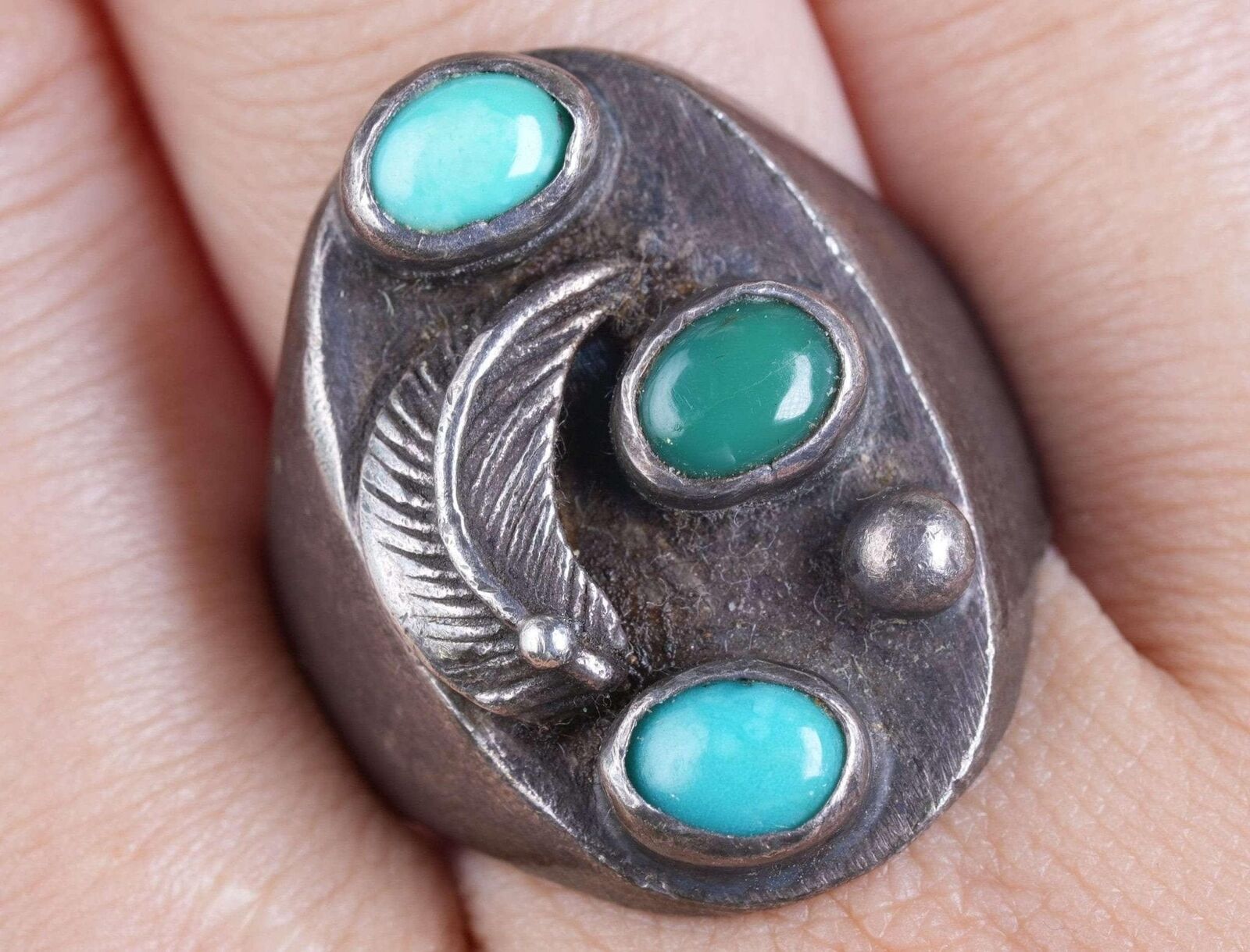 Sz11 Old Pawn Navajo sterling turquoise ring