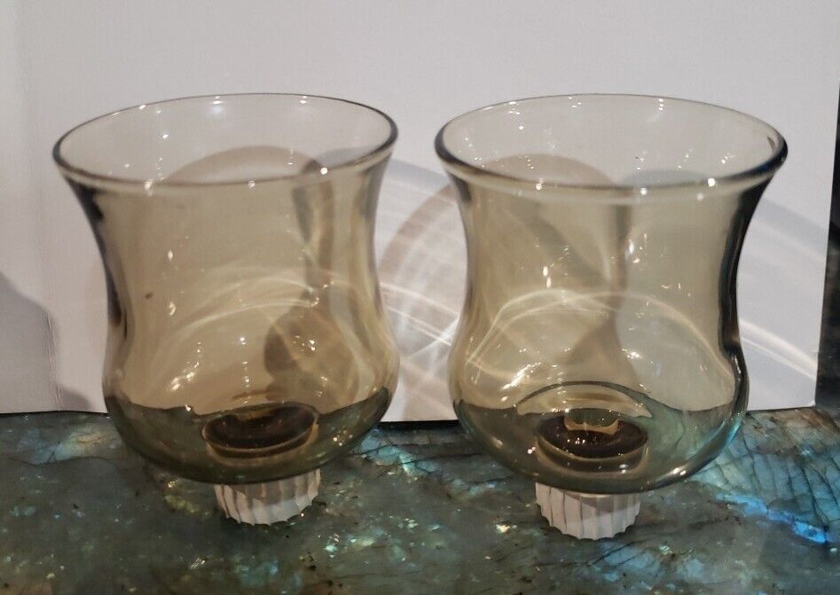 Pair of HOMCO ~ Clear Tinted Small Glass Peg Votive Candle Holders
