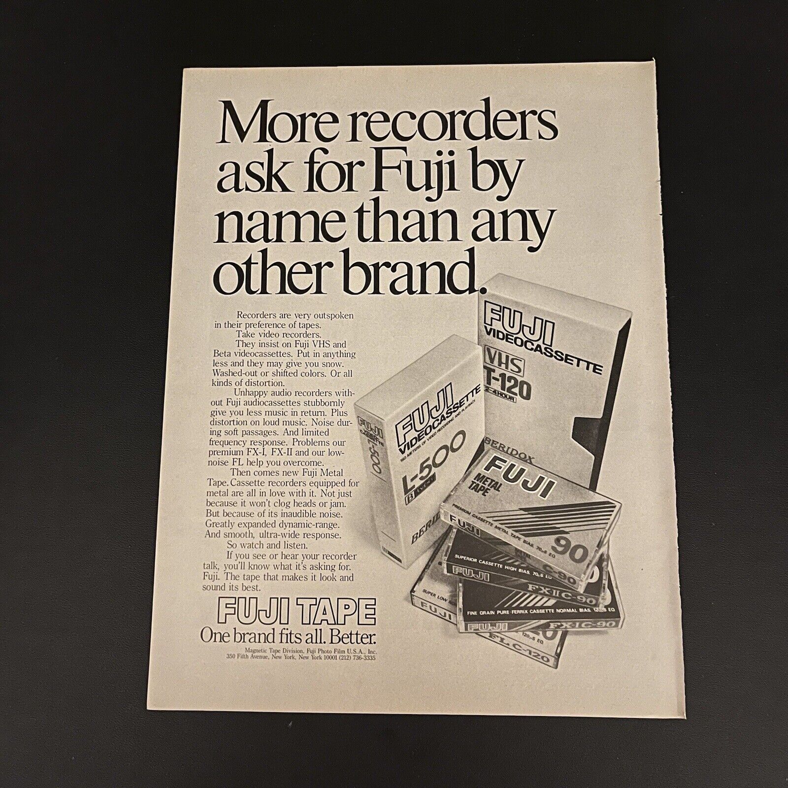1980 FUJI Tape Print Ad Original One Brand Fits All Better VHS Beta Audio