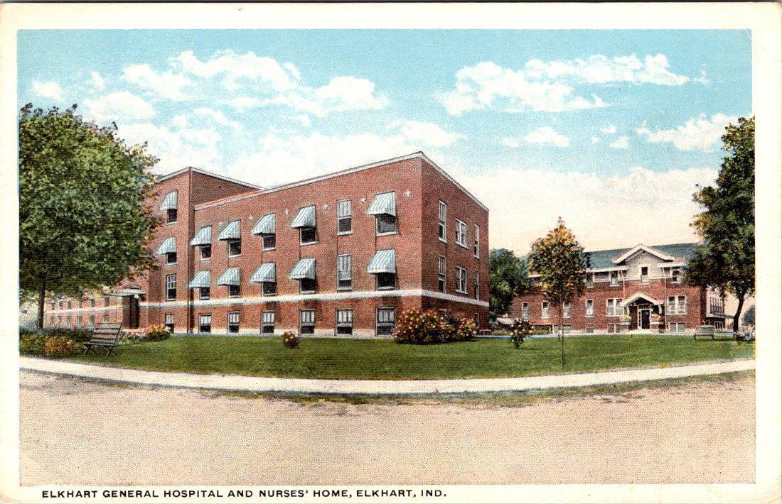 Elkhart, IN Indiana   ELKHART GENERAL HOSPITAL & NURSES HOME  ca1920\'s Postcard