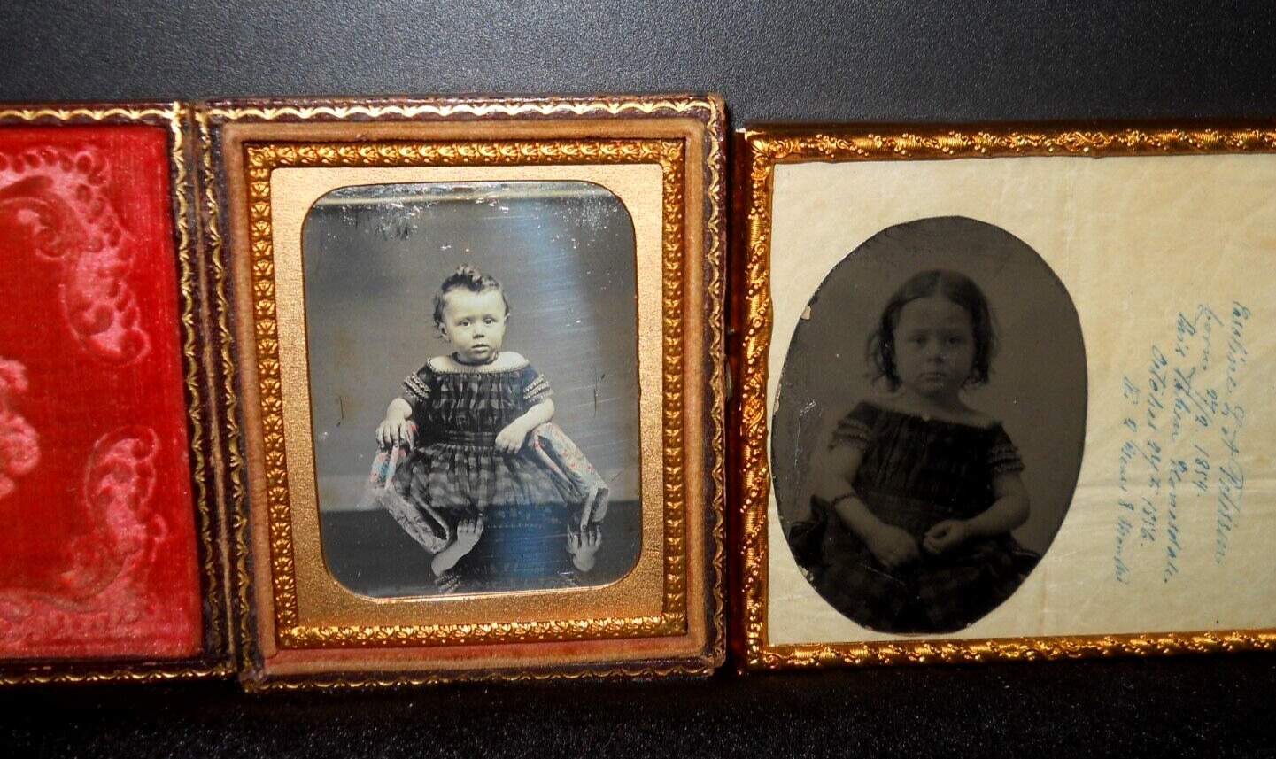 Very Rare combo 1/9th size Daguerreotype and Pannotype of Caroline Peterson