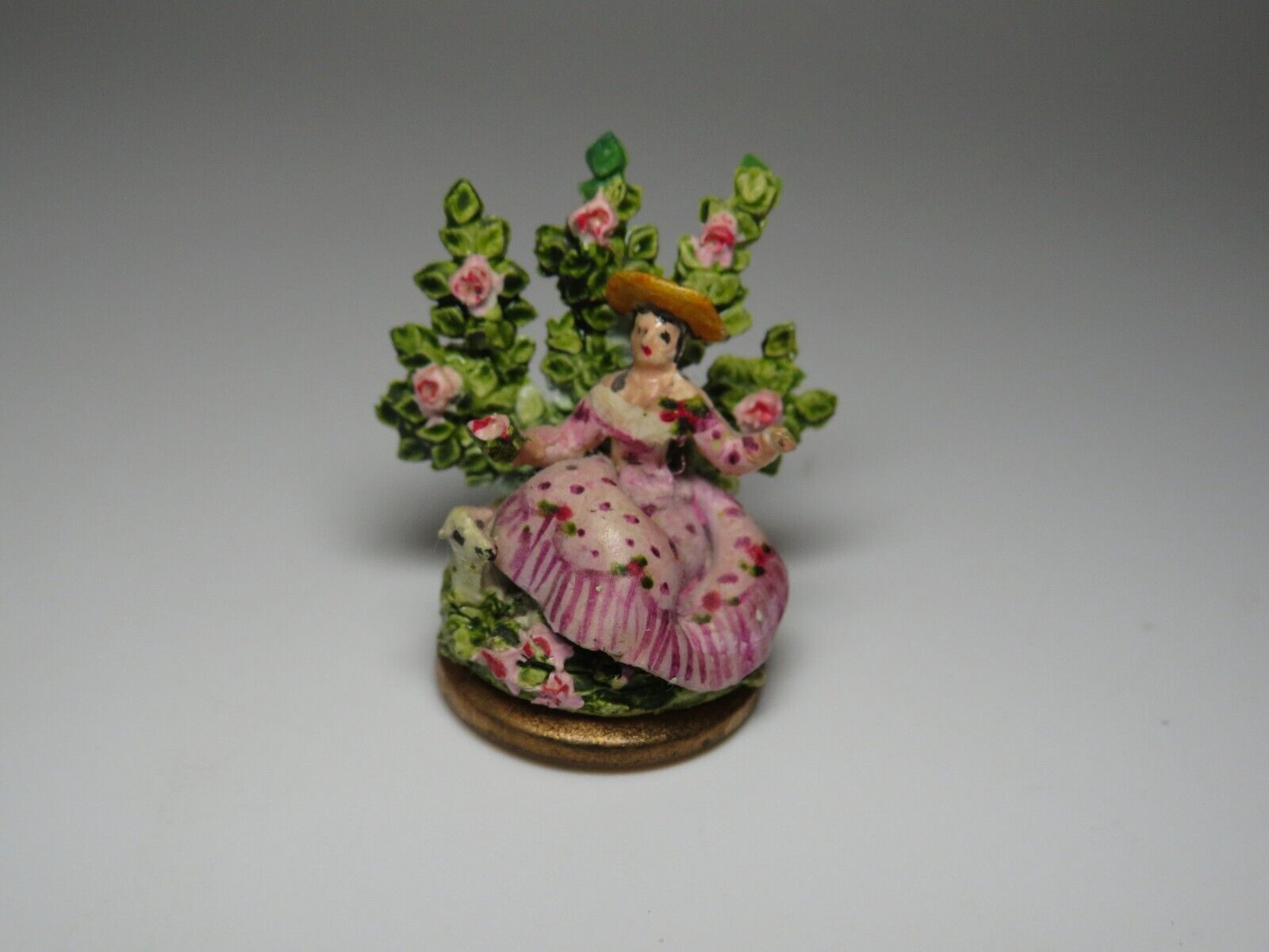 Woman And Lamb In Rose Garden Kay Lewis Staffordshire Dollhouse Miniature