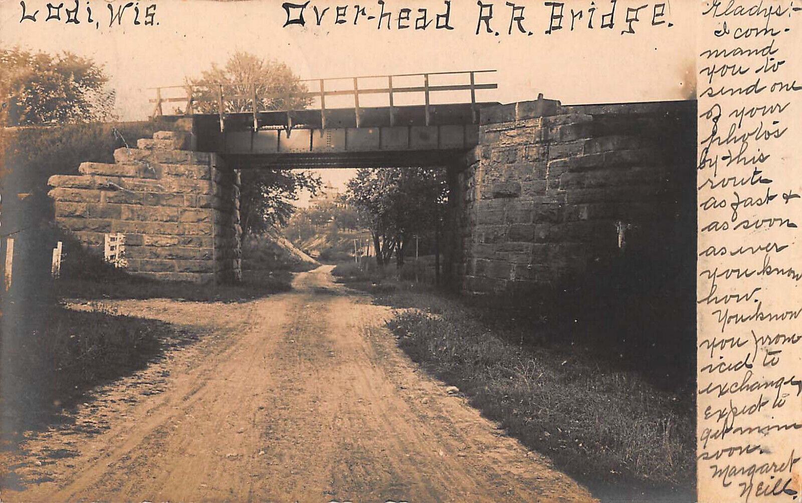 Vintage RPPC Railroad Bridge Lodi Wisconsin One Cent Stamp Photo Postcard 1906