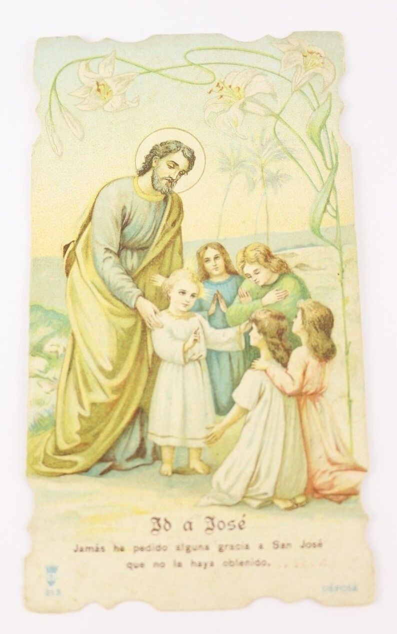 Vintage Antique Die Cut Holy Card Easter Lillies St.Joseph Infant Jesus Catholic
