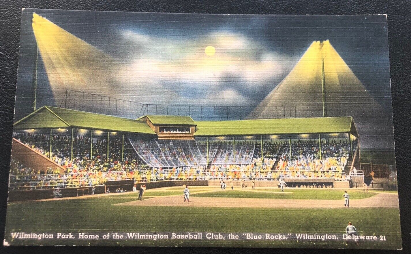 Wilmington Baseball Club Park Blue Rocks Night DE Delaware Vintage Postcard AA84