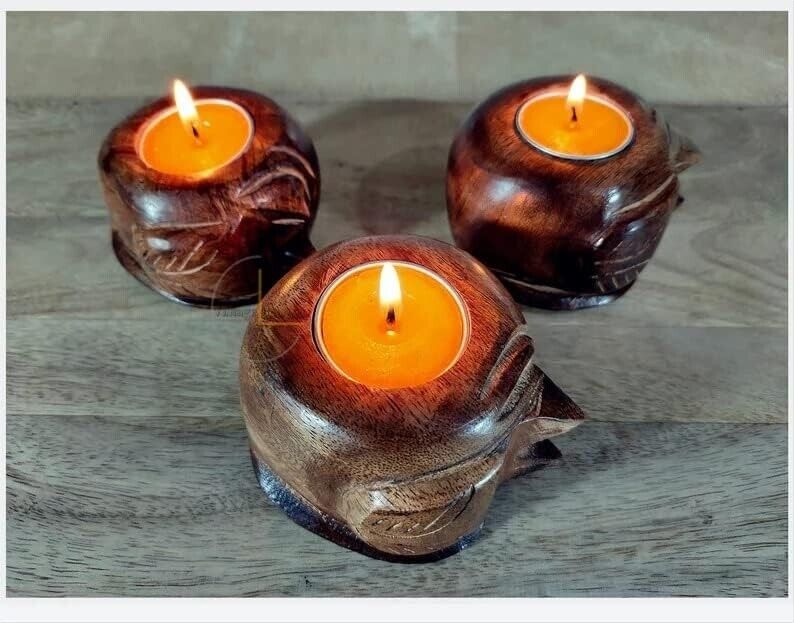 DnU Avenue Stunning Tea Light of a Cute Sleeping Curled up cat Carved