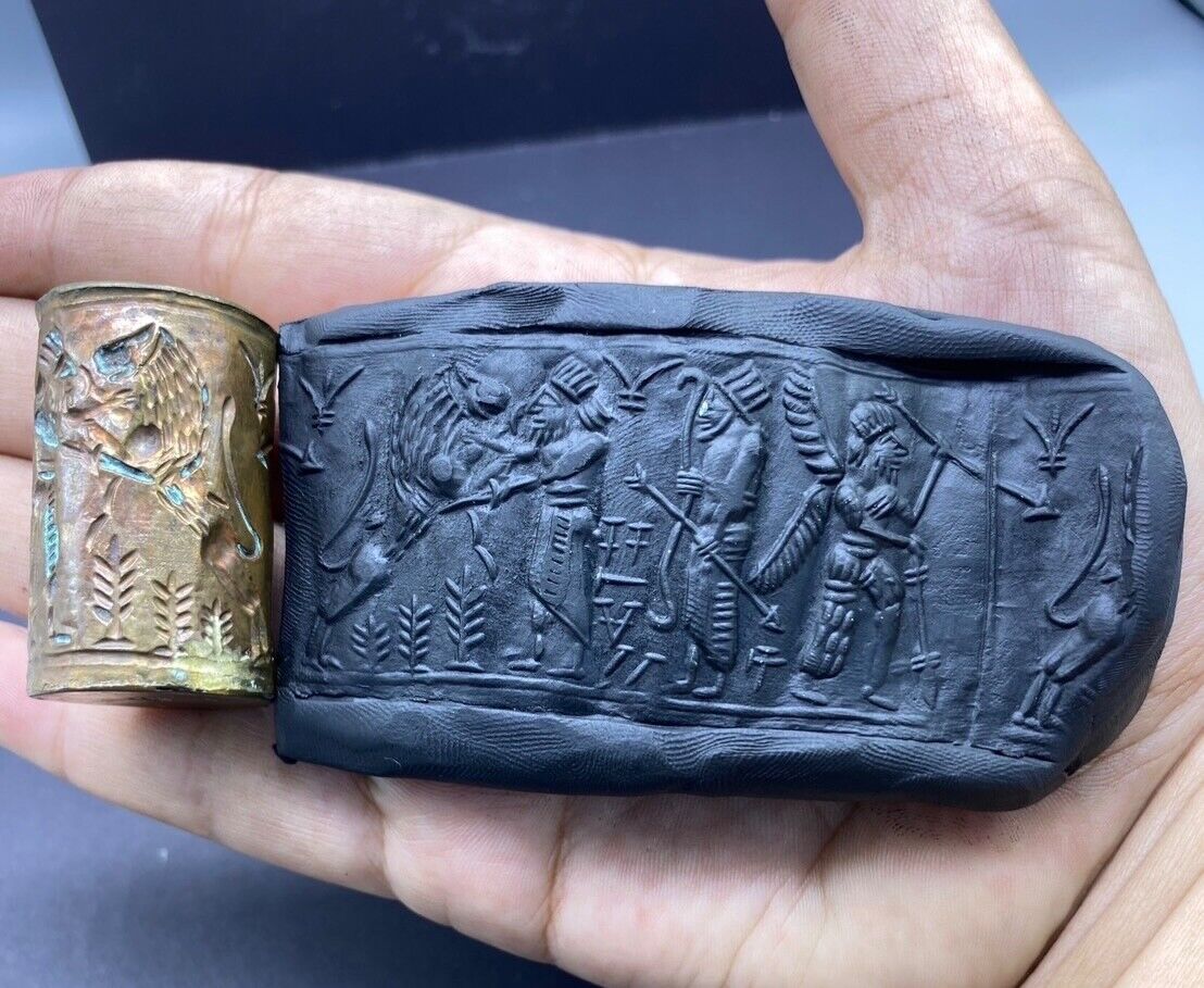 An Important Sumerian Bronze Brass Cylinder Seal With Superb Fine Impression