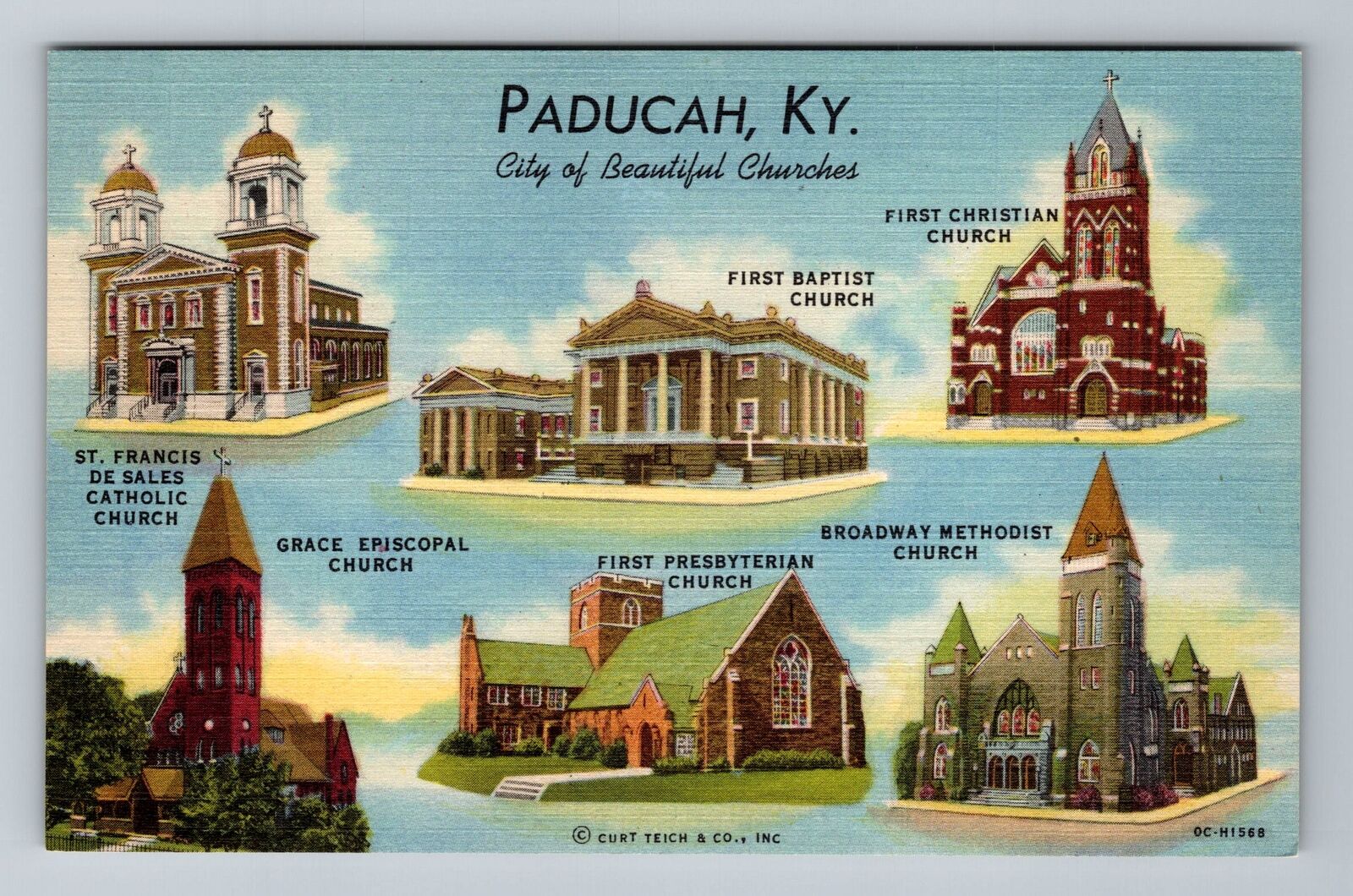 Paducah KY-Kentucky, Churches the City, Vintage Postcard