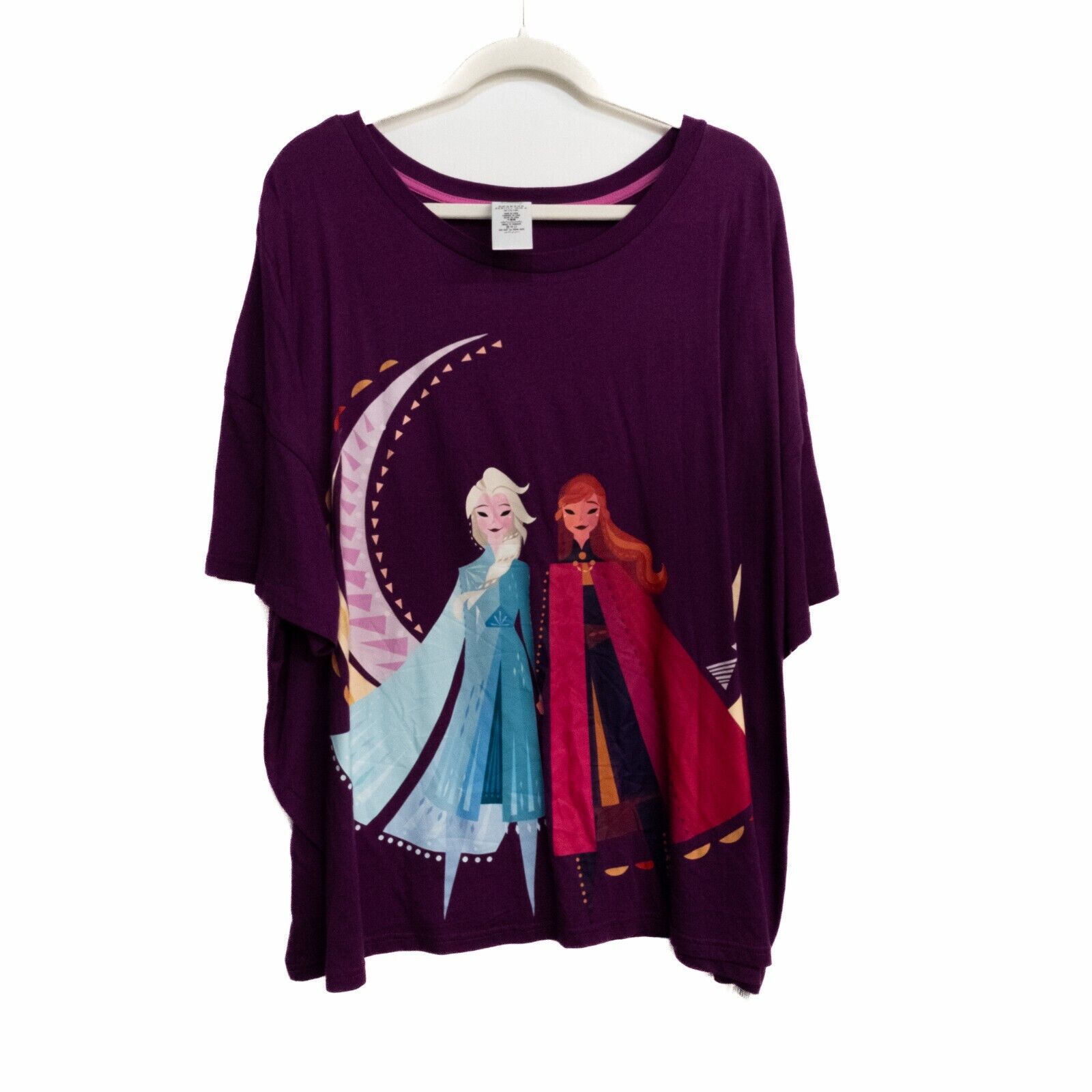 Disney Purple T Shirt Frozen Elsa Anna Graphic Print Pullover Short Sleeve 3X