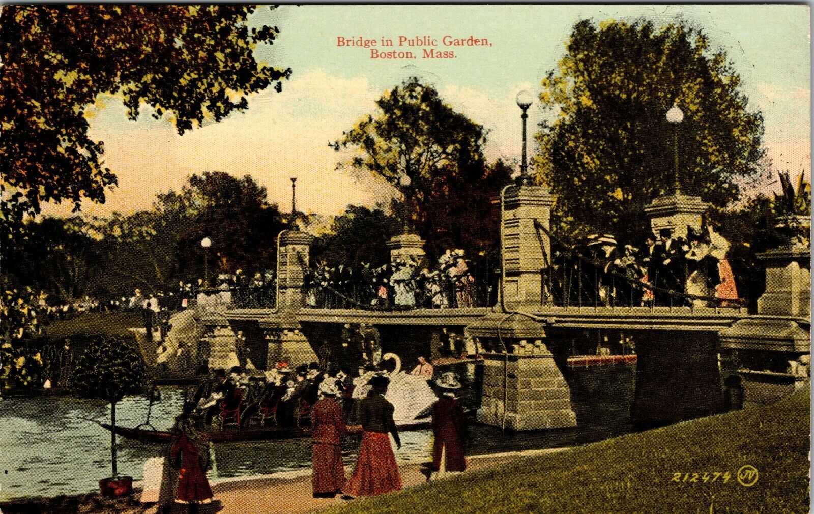 Boston Massachusetts Bridge In Public Garden Vintage Postcard c:1907-1915
