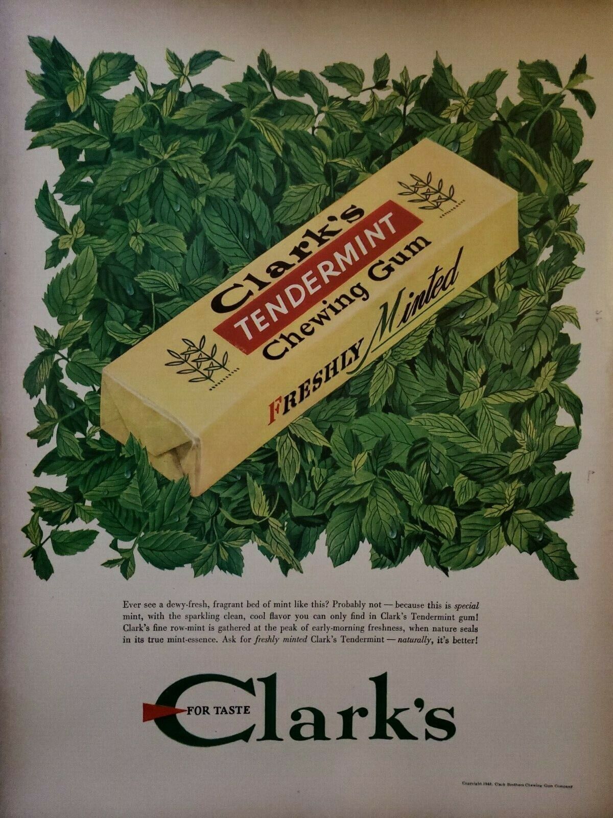 Vintage 1948 Clark\'s Tendermint Chewing Gum Print Ad