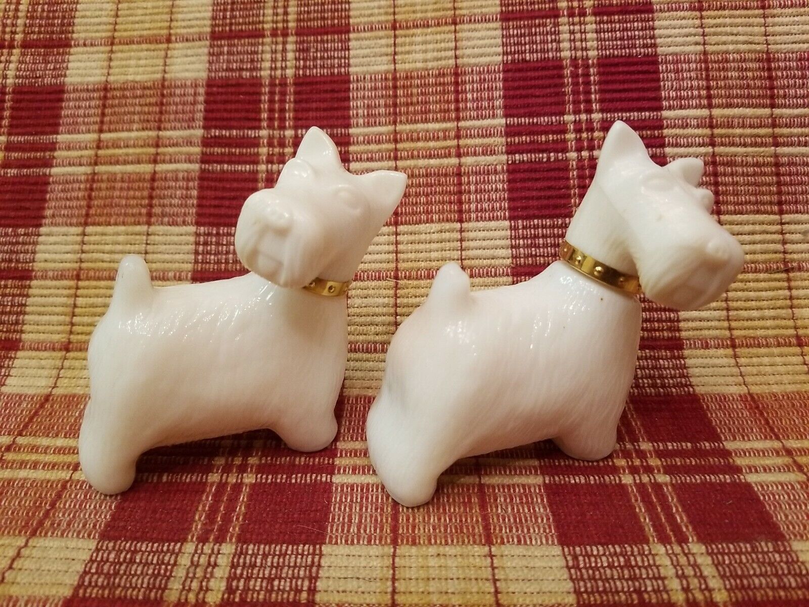 2 Avon White Scottie Dogs Perfume Bottles with Gold Collars