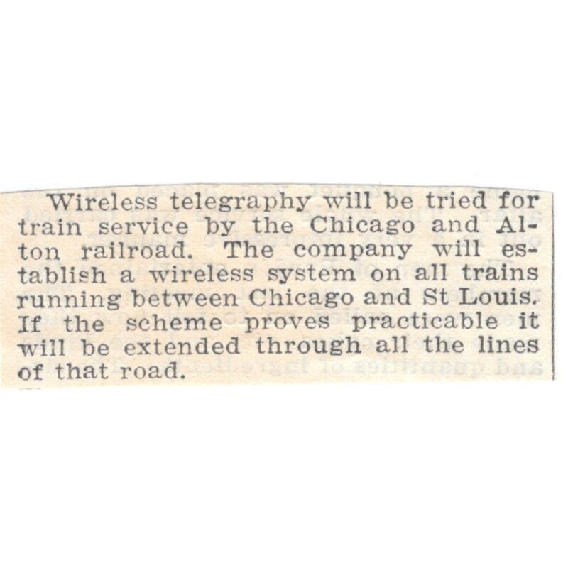 Chicago & Alton Railroad Wireless Telegraphy Test 1905 Magazine Ad AF1-NES1
