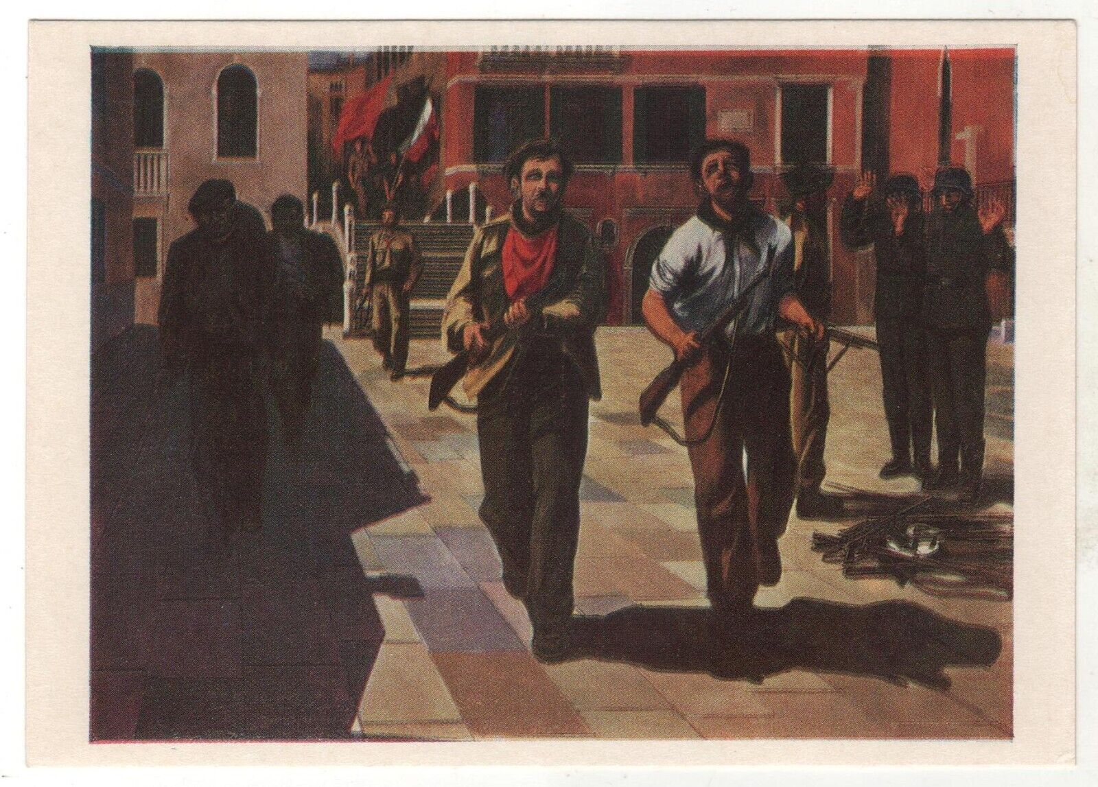 1968 Uprising in Venice Armed men Italian ART Pizzinato RUSSIAN OLD postcard