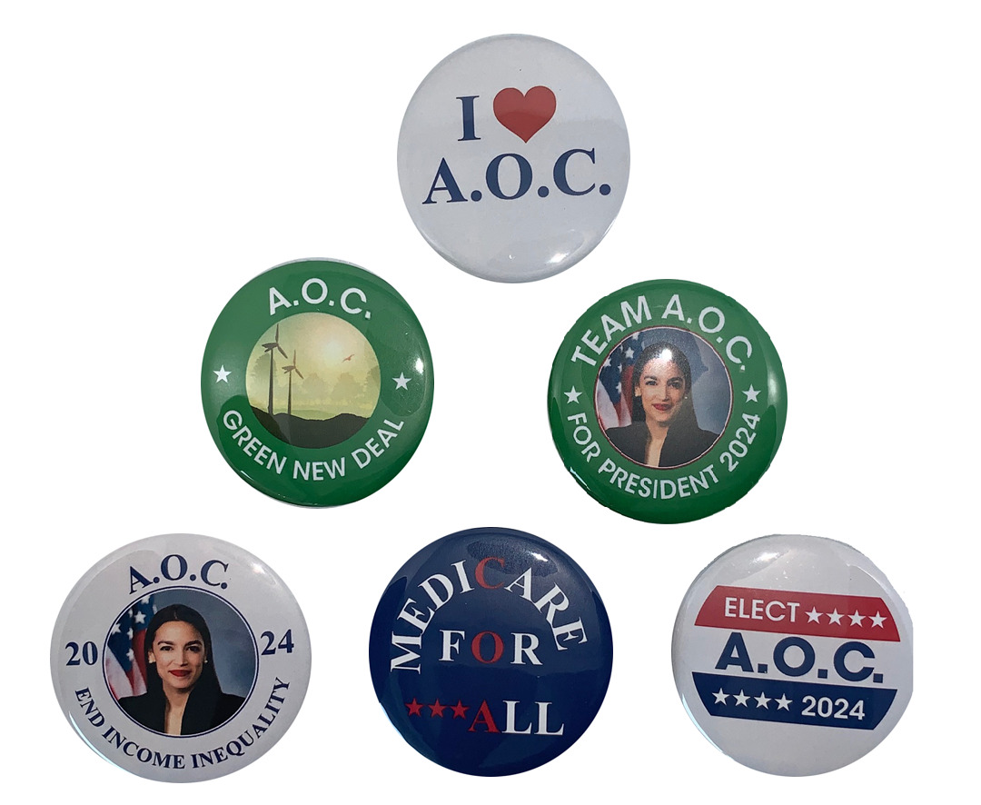 Alexandria Ocasio-Cortez (AOC) Buttons - Set of 6 pins - 2.25 inches
