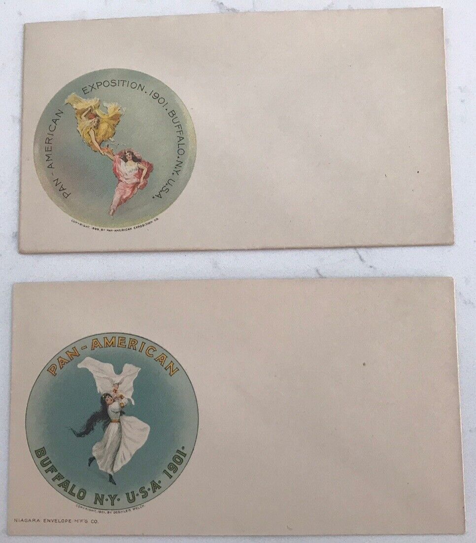 2 Different Unused Cachet Envelopes Pan American Exposition 1901 Buffalo