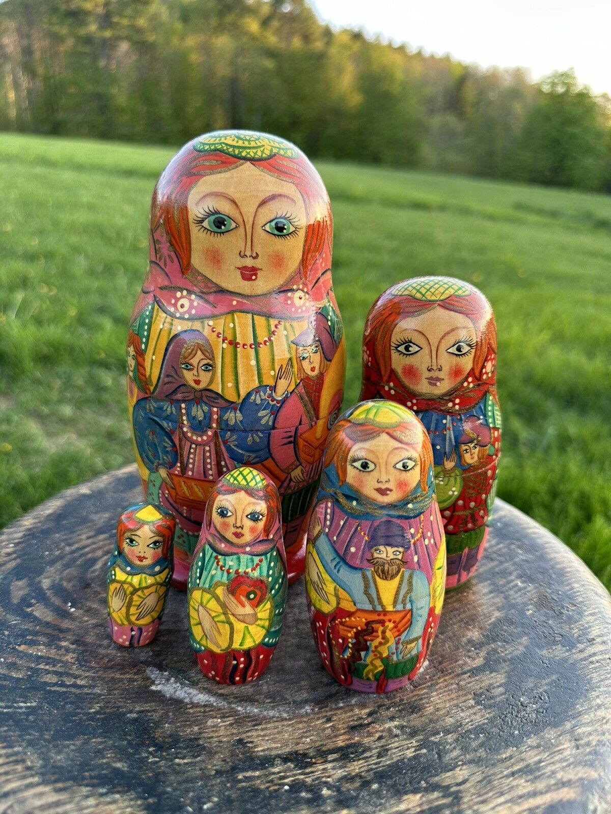 Vintage Handmade Russian Matryoshka Nesting Dolls Signed Set 5 Shelmar Imports