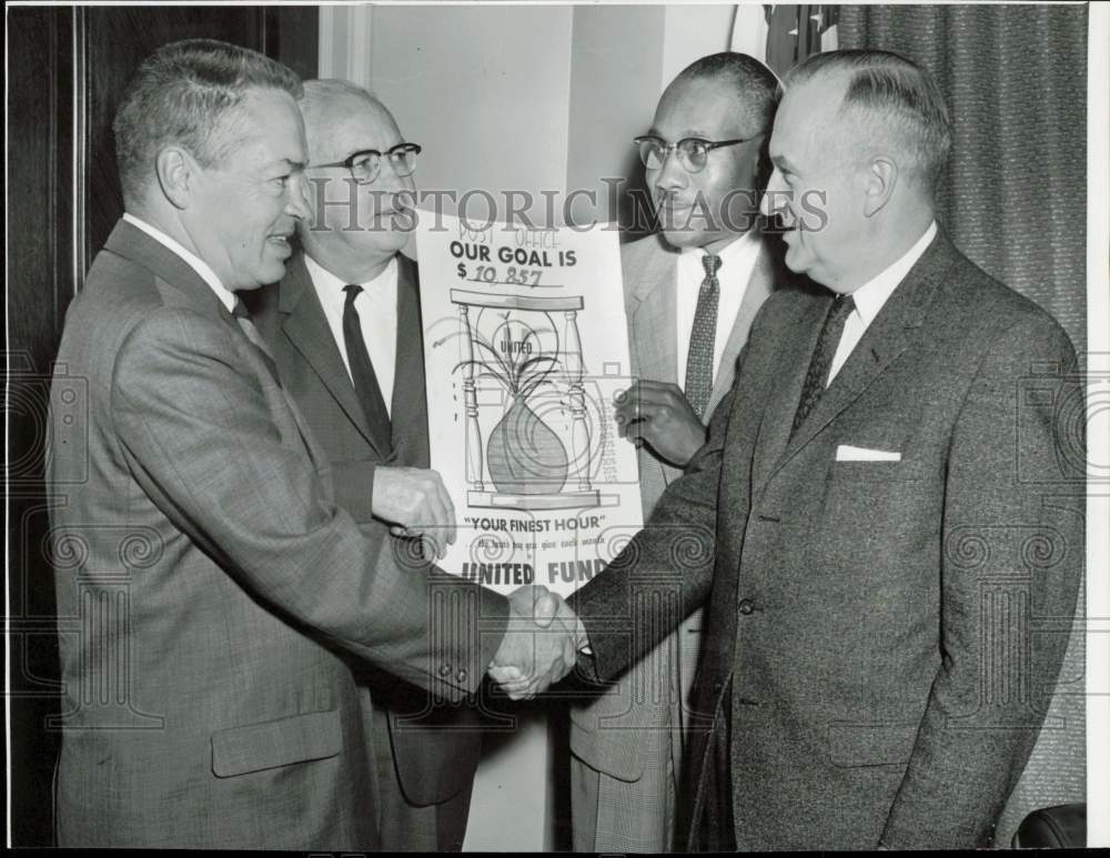 1961 Press Photo Walter Elder congratulates Denver Postmaster Ted Hefner