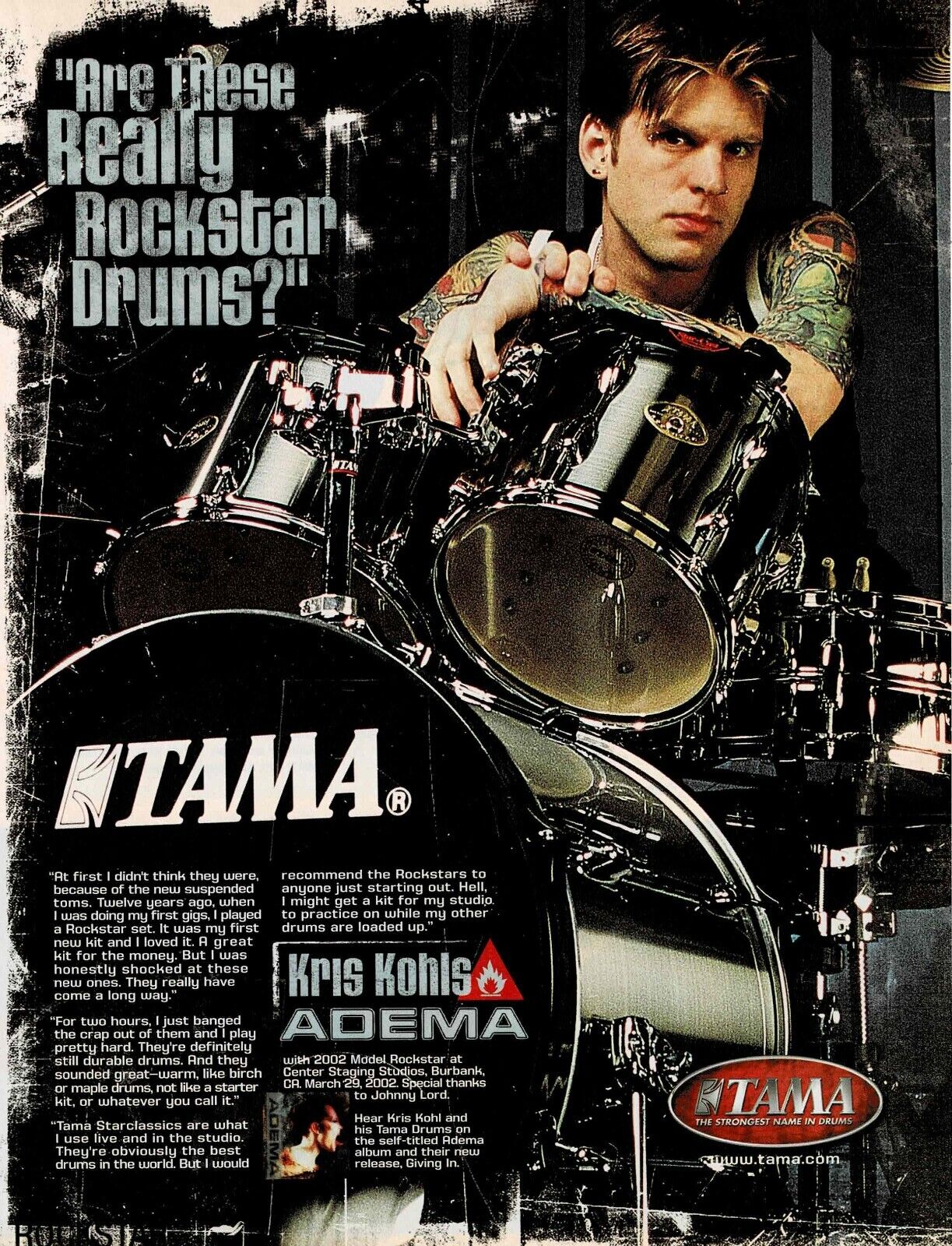 KRIS KOHLS of ADEMA - TAMA DRUMS - 2002 Print Ad