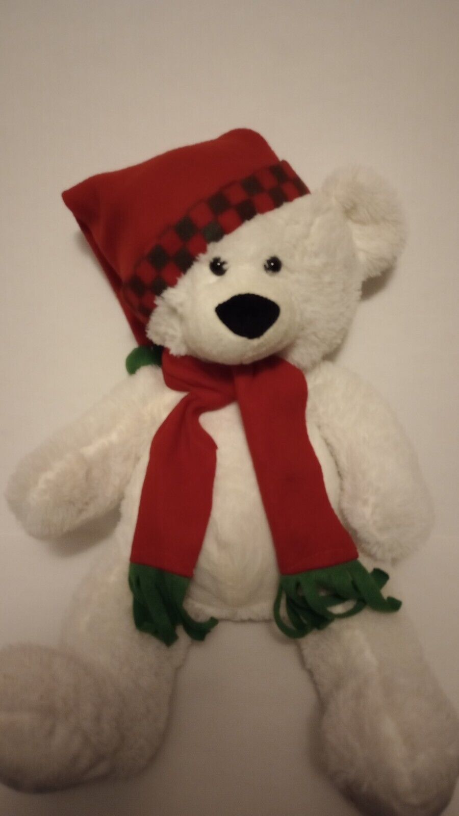 Christmas White Teddy Bear Red Green Scarf Hat Hugfun Plush 20\