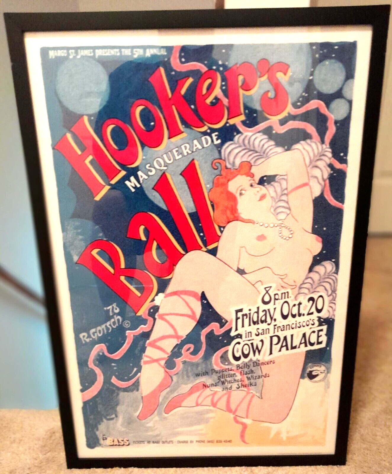 poster Robert Gotsch's HOOKER's MASQUERADE BALL 1978 FRAMED 21x31 Ready To Hang