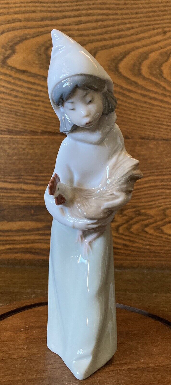 Lladro Shepherdess With Rooster Figurine With Box Spain