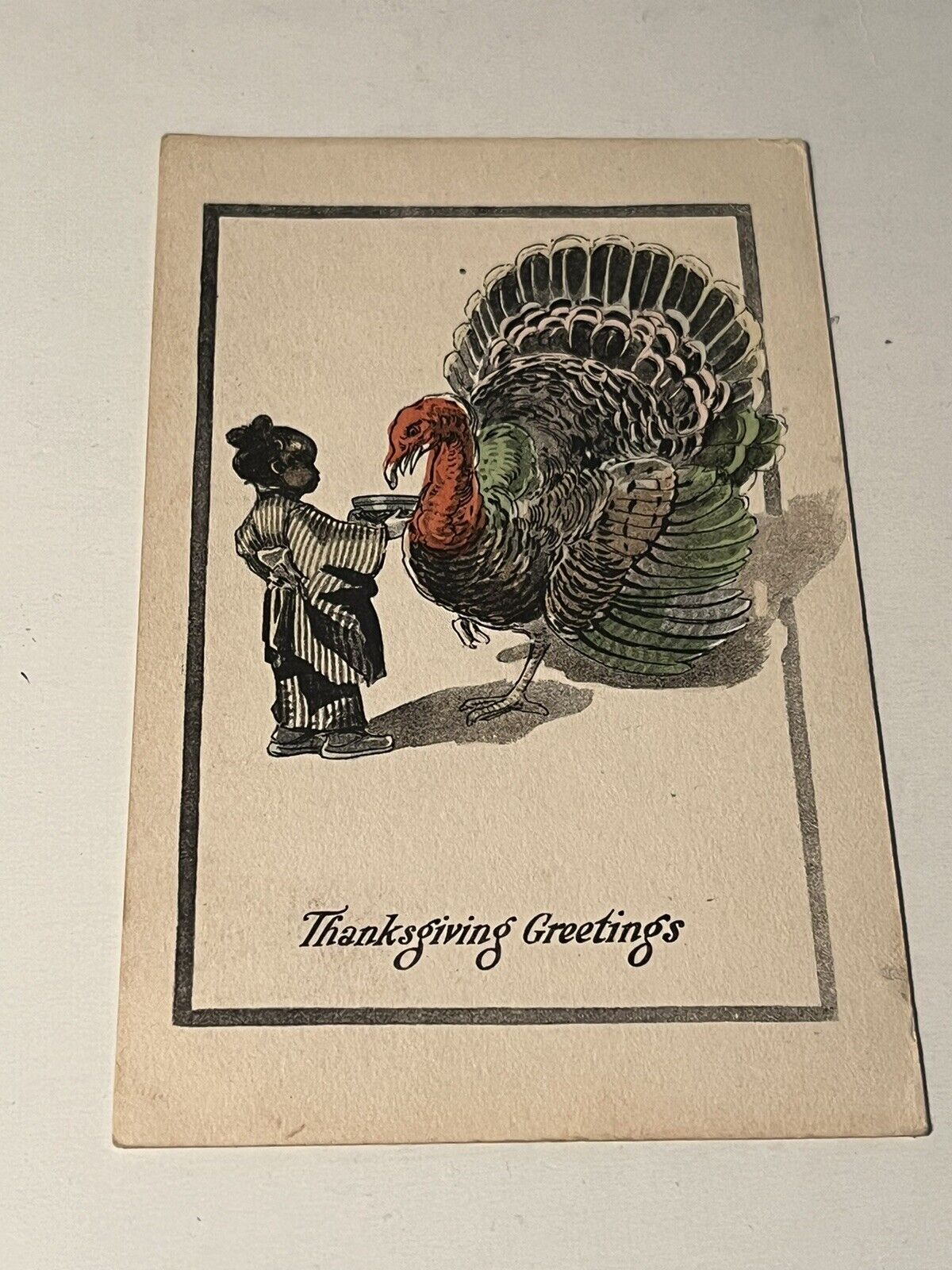 Early Antique Thanksgiving Greetings Black Child And Turkey