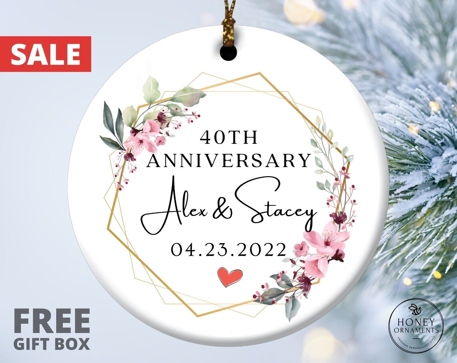 40th Wedding Anniversary Gifts, Personalized  Anniversary Ornament