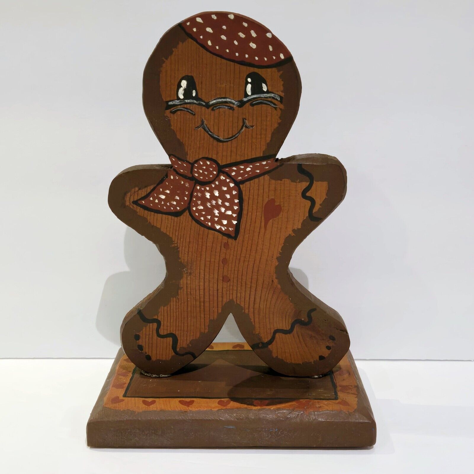 Wooden Wood Gingerbread Man Folk Art Country Christmas Hand Made On Stand Decor