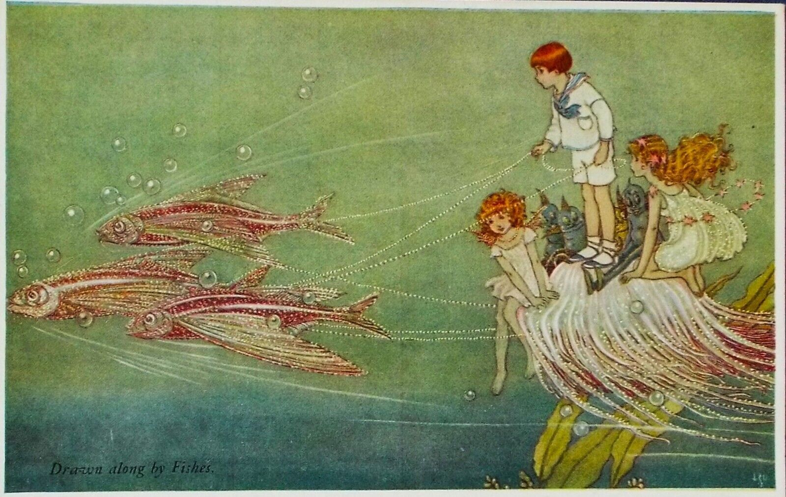 Fine Fantasy 1926 Fairy Goblin Jellyfish Signed Artist Outhwaite London Serie 76
