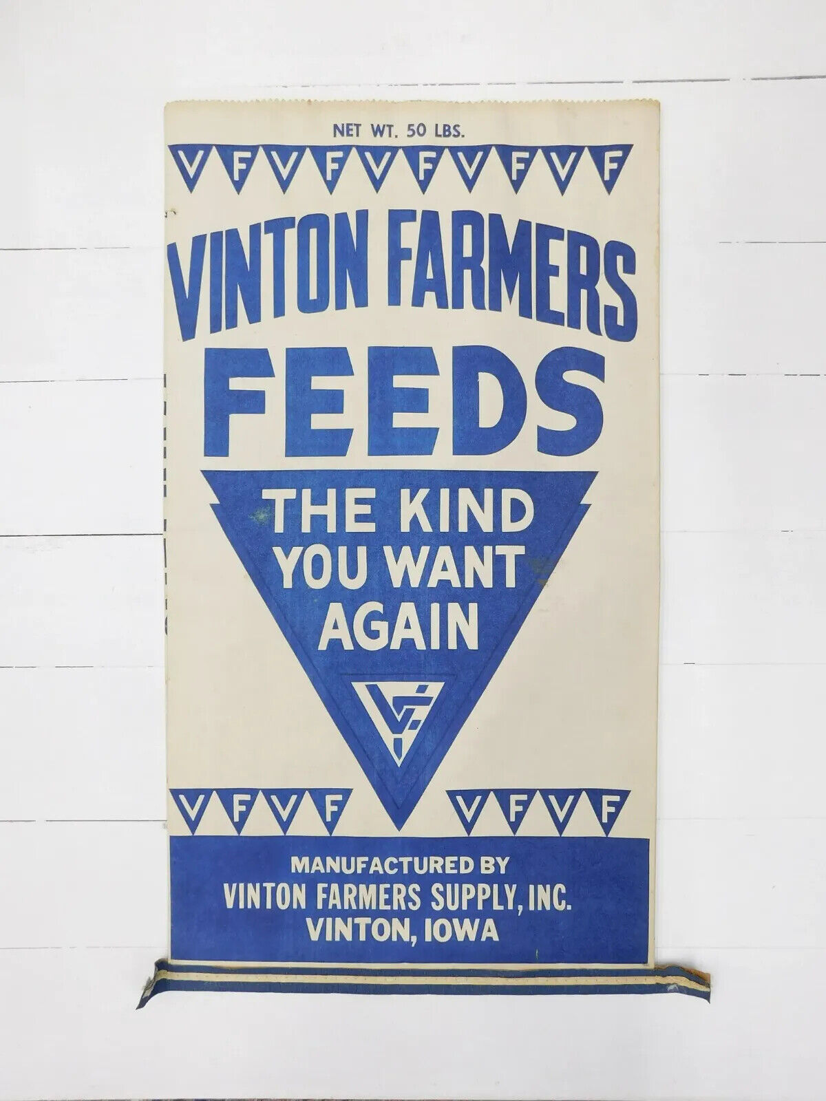 Vinton Farmers Feeds Supply Inc. Vinton Iowa 50 Lb Paper Feed Sack