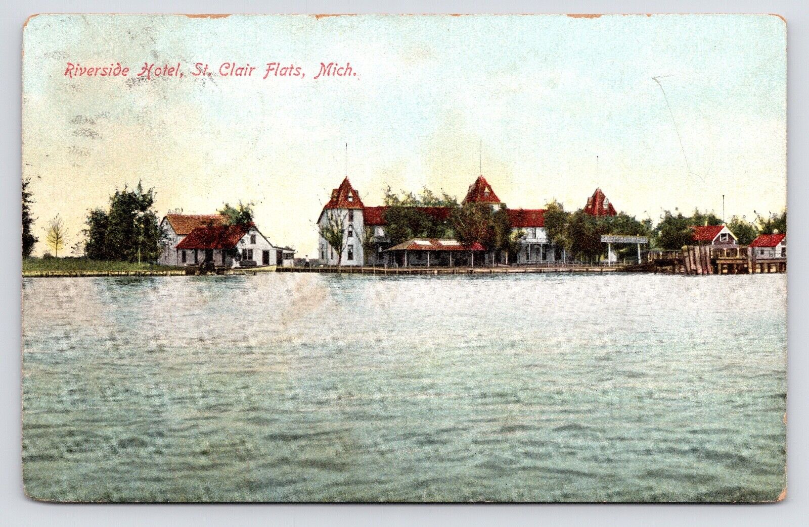 1908~Riverside Hotel~St. Clair Flats~Detroit Michigan MI~Antique VTG Postcard