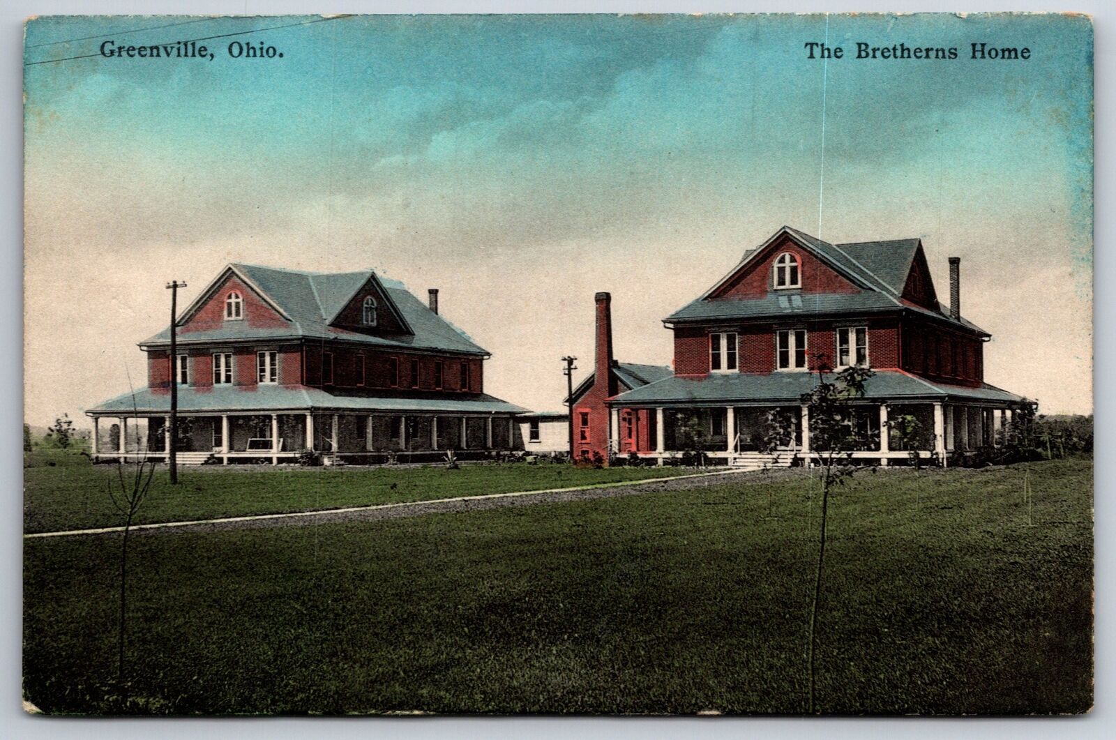 Greenville Ohio~Brethren Home~Two Large Retirement Houses~c1910 Handcolored PC