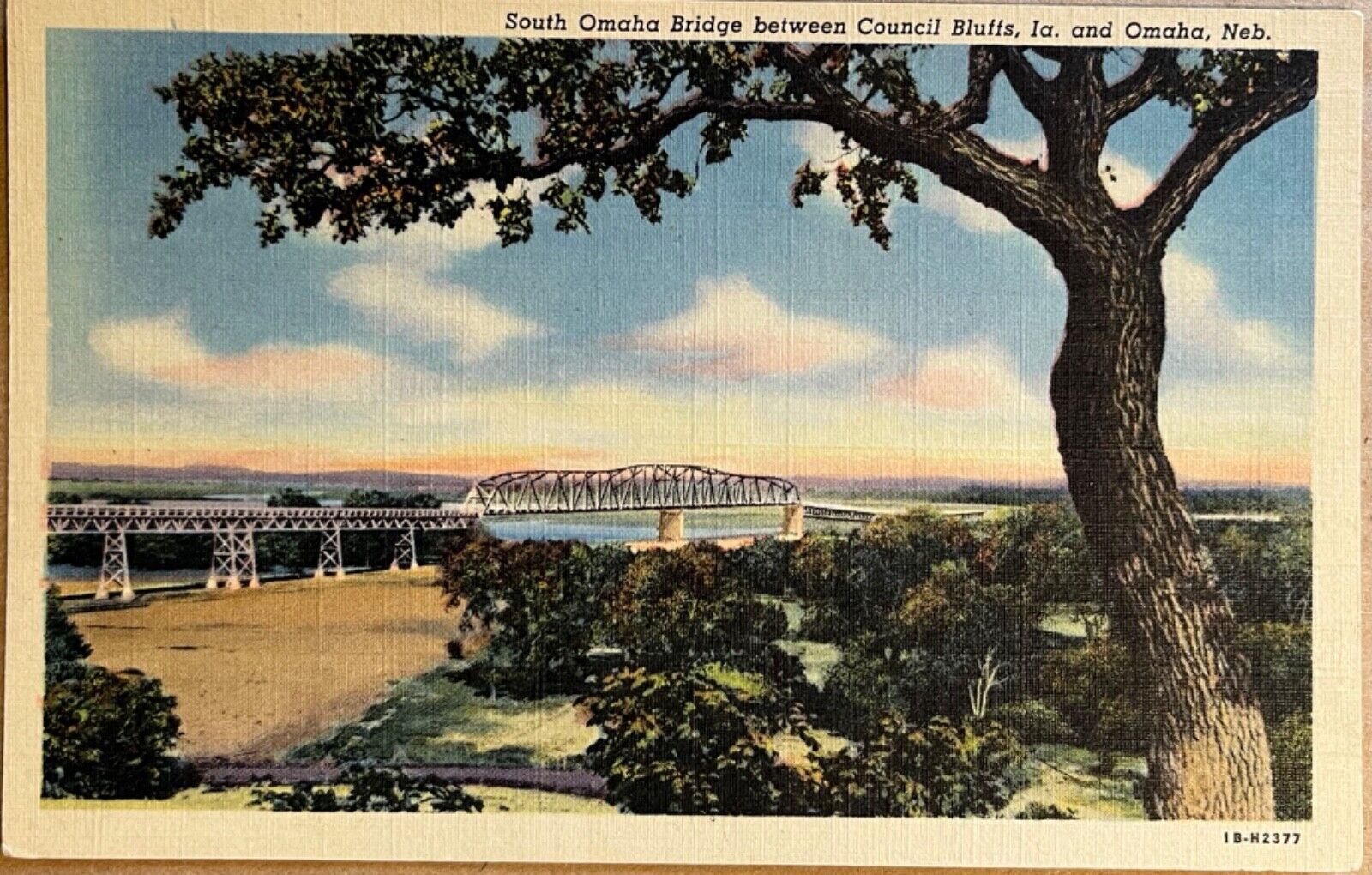 Omaha Nebraska South Omaha Bridge to Council Bluffs Iowa Postcard c1940