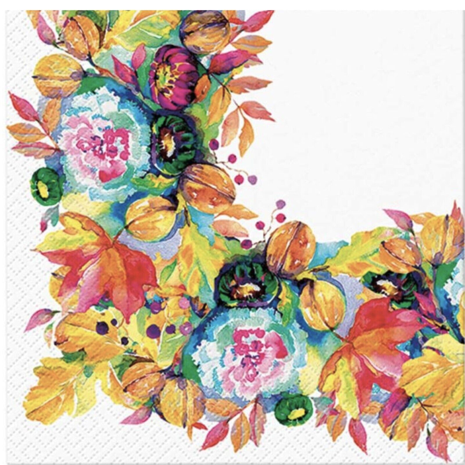 TWO Individual Paper Luncheon Decoupage Napkins FLOWERS AUTUMN Art Decorative